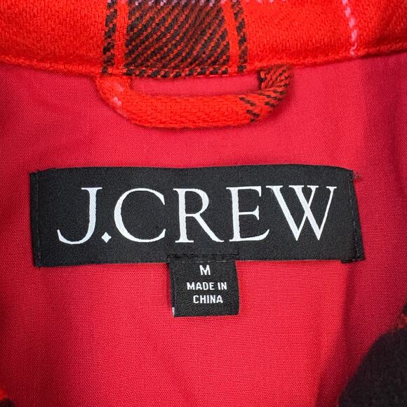 NWOT J. Crew Red and Black Buffalo Check Cropped Puffer Jacket Size M - Picture 3 of 4